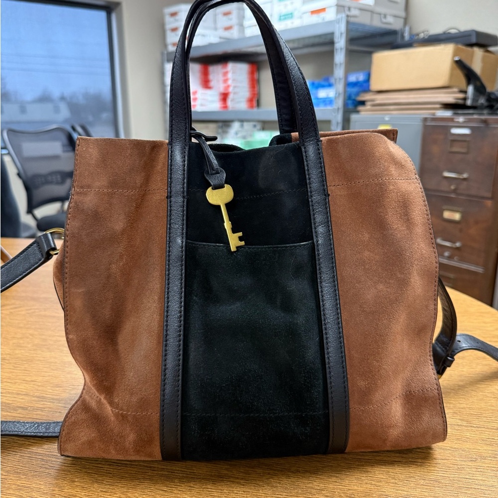 Brown and Black Suede Fossil Bag